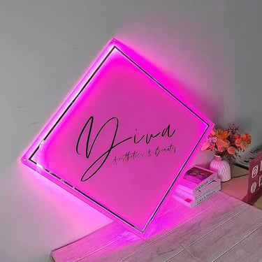 Customizable acrylic cabinet sign for retail brand identity display