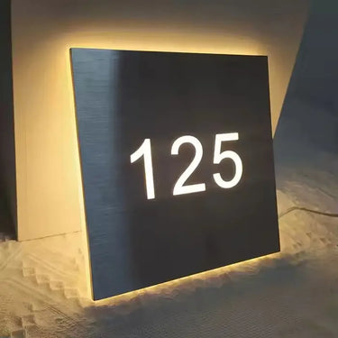 brushed nickel illuminated house numbers with light